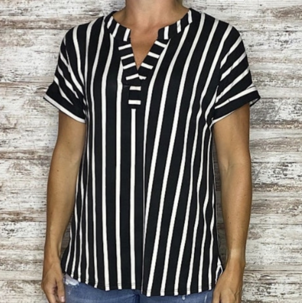Black and ivory striped top